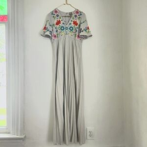Asos Embroidered Pleated Maxi Dress